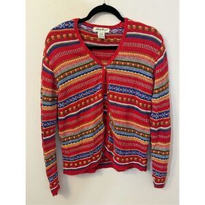 Eddie Bauer Vintage Striped Line Blend Cardigan Sweater PXS